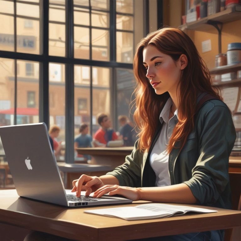 personal finance for college students - Young woman budgeting on a laptop at a campus coffee shop