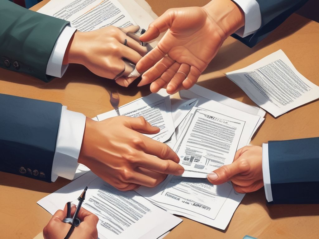 Small Business Financial Management Hands exchanging documents over a small business loan agreement.